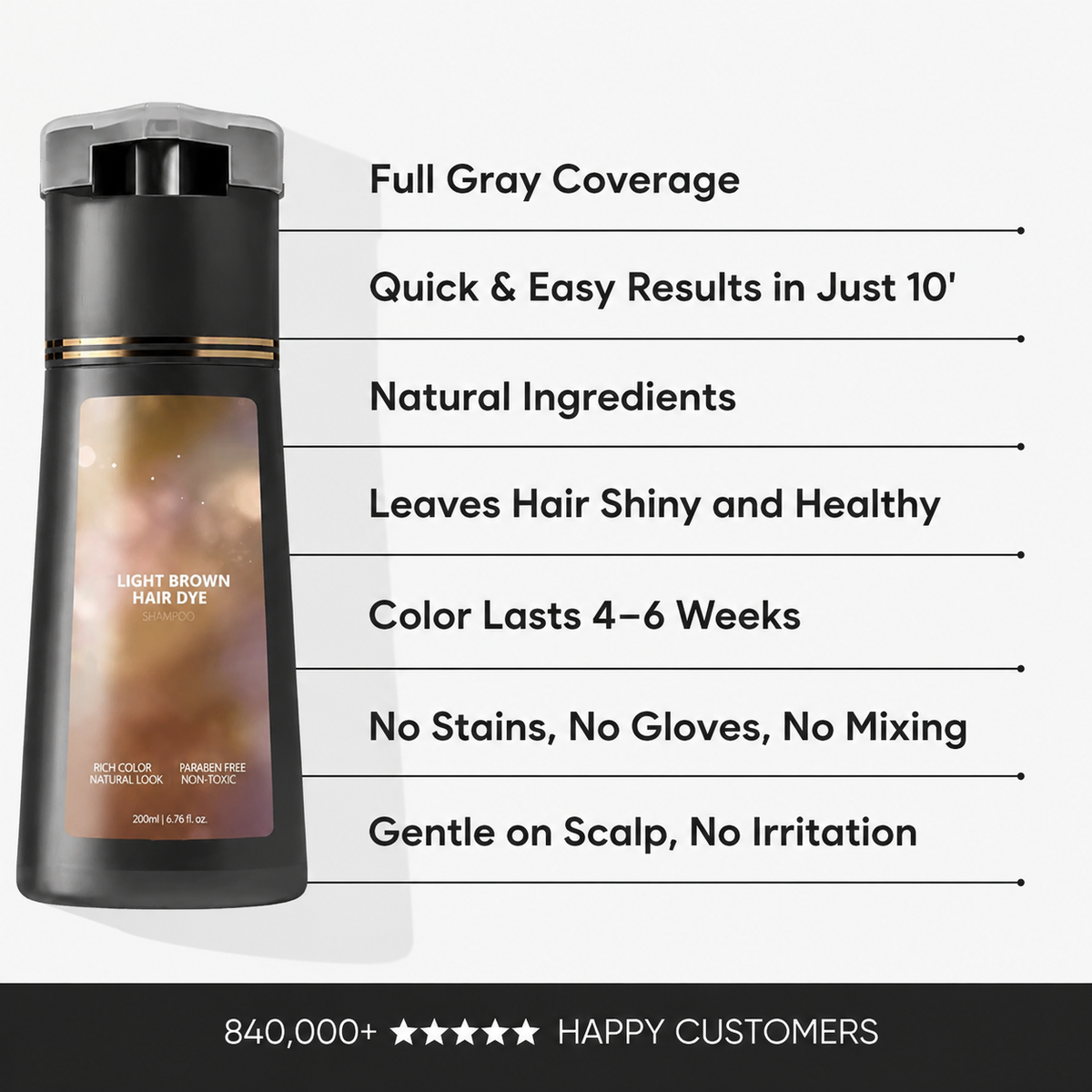 🎁 Buy 2 Get 1 FREE | 10-Minute Gray Coverage Hair Dye Shampoo ✨ Easy to Use, Ammonia-Free & Multi-Color