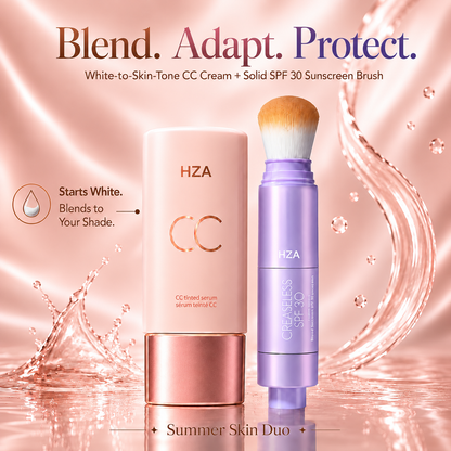 HZA Your Everyday Skin Perfection Routine — CC Serum + Solid SPF 30 Sunscreen Brush- Get 50% OFF!🔥