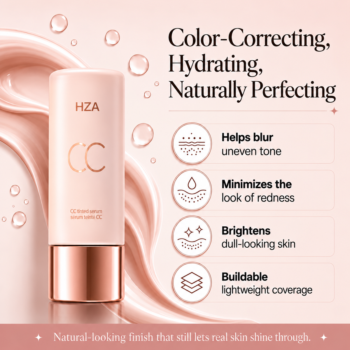 HZA Your Everyday Skin Perfection Routine — CC Serum + Solid SPF 30 Sunscreen Brush- Get 50% OFF!🔥