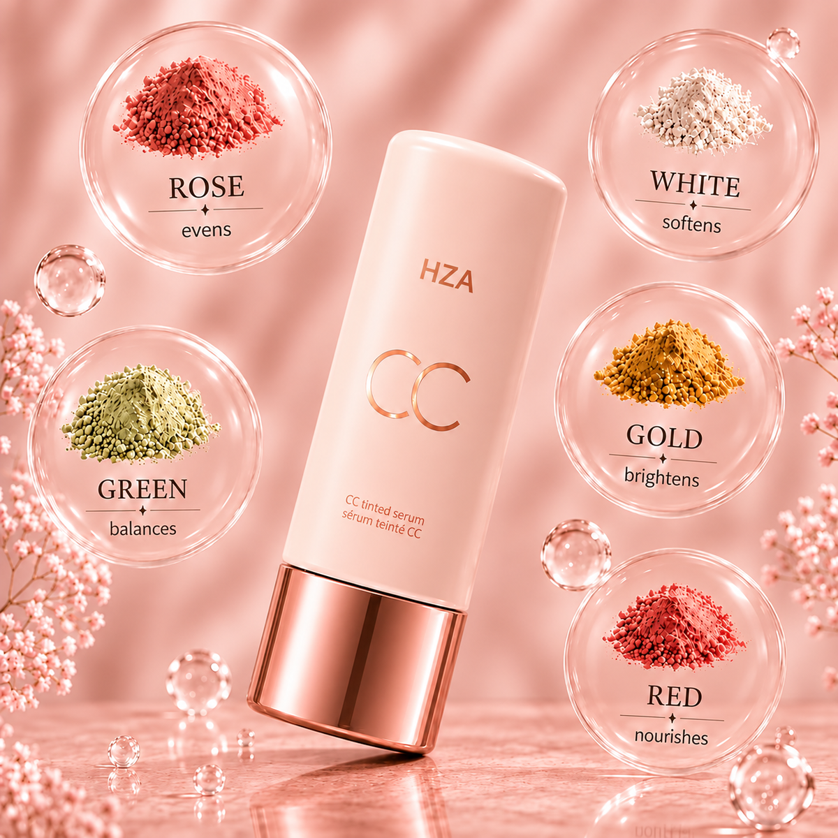 HZA Your Everyday Skin Perfection Routine — CC Serum + Solid SPF 30 Sunscreen Brush- Get 50% OFF!🔥