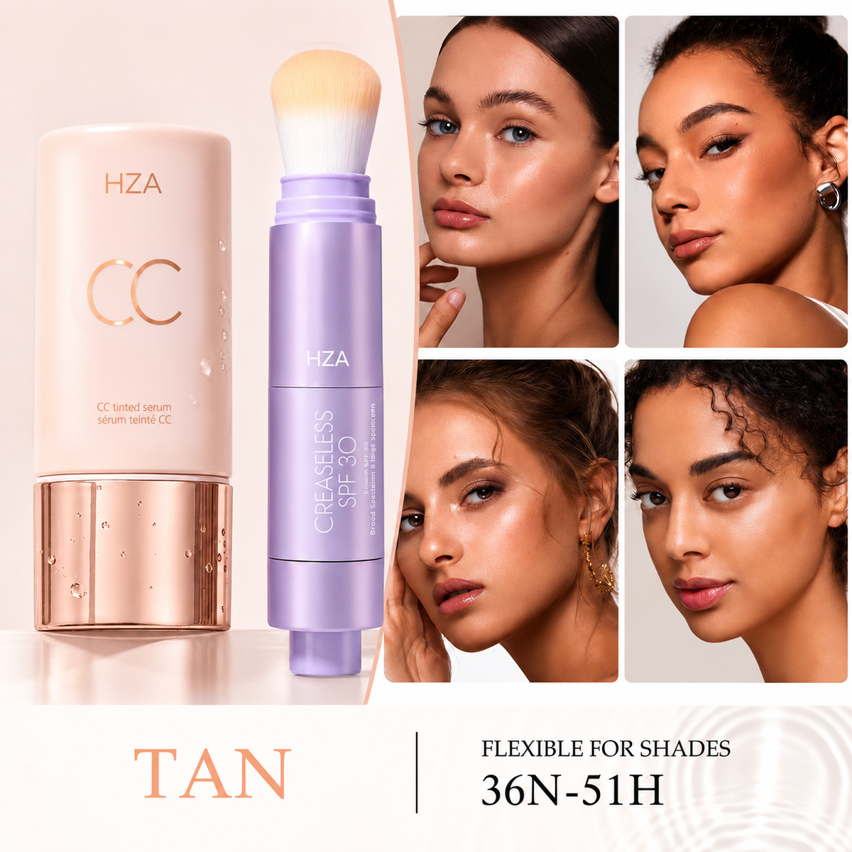 HZA Your Everyday Skin Perfection Routine — CC Serum + Solid SPF 30 Sunscreen Brush- Get 50% OFF!🔥