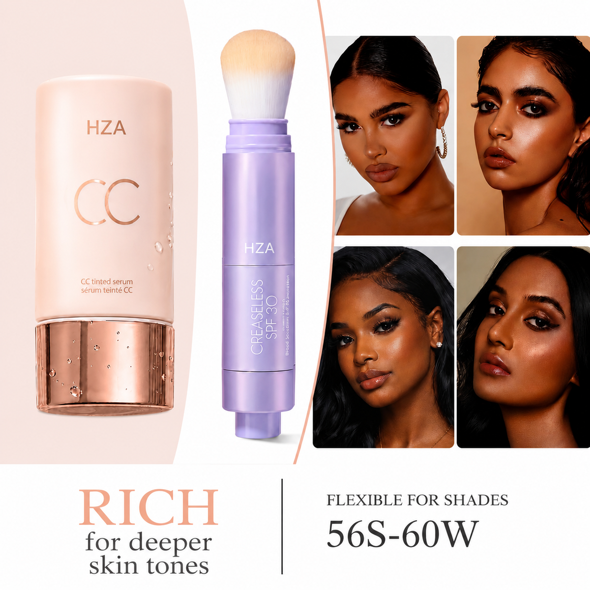 HZA Your Everyday Skin Perfection Routine — CC Serum + Solid SPF 30 Sunscreen Brush- Get 50% OFF!🔥